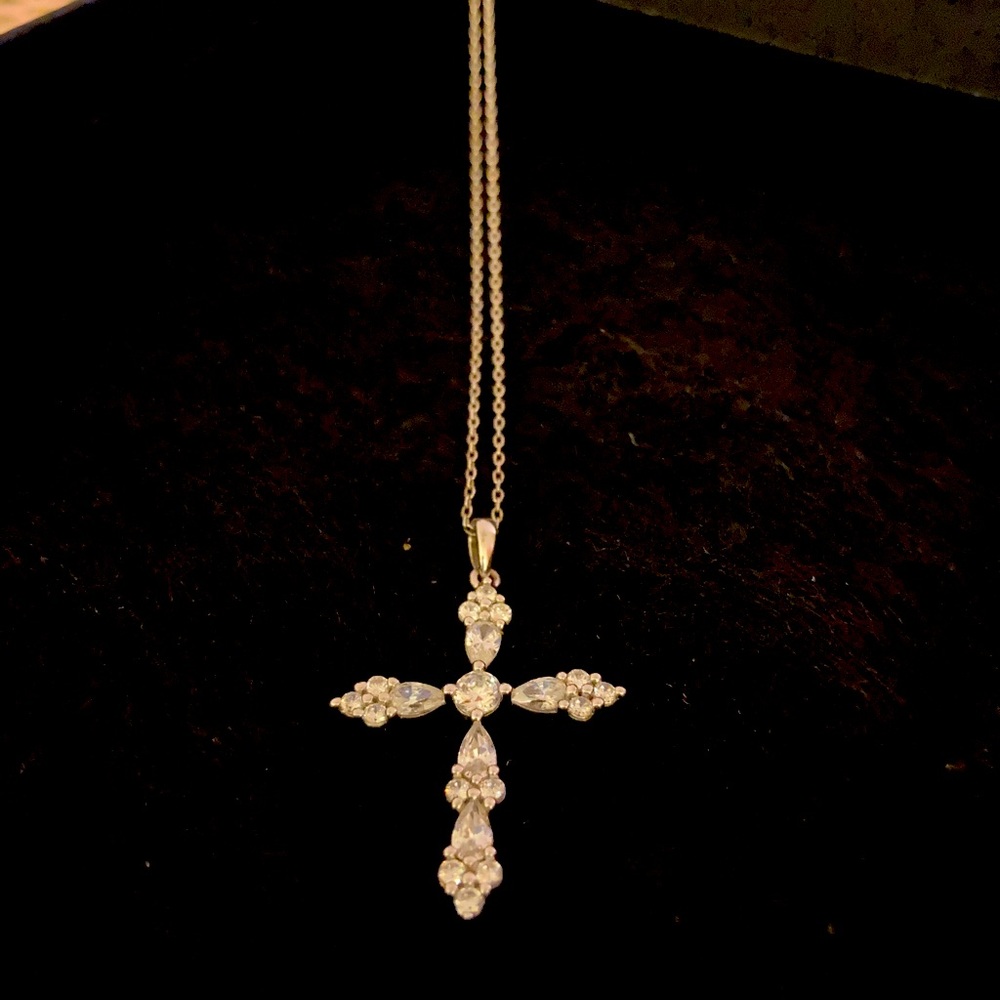 Sterling silver and CZ Cross necklace